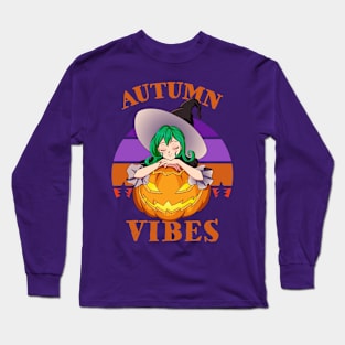 Autumn Vibes Halloween Pumpkin Fall Spooky Season Anime Witch Long Sleeve T-Shirt